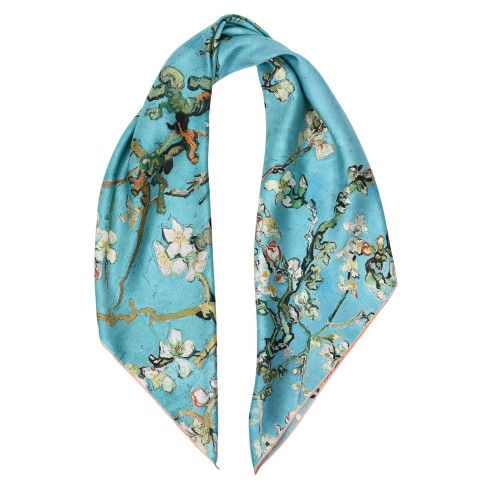 Van Gogh Luxury silk twill scarf Almond Blossom with rose rim