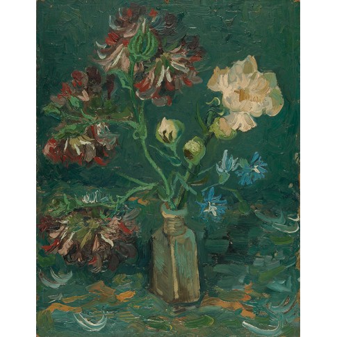 Van Gogh Giclée, Small Bottle with Peonies and Blue Delphiniums