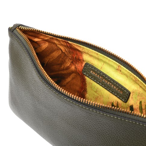 Smaak® Leather pouch Van Gogh Sunflowers army green