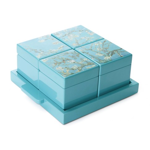 Van Gogh Lacquer Tea Box on Tray Almond Blossom
