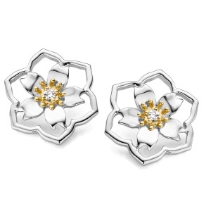 Van Gogh Gassan® Golden stud earrings with diamond Almond Blossom