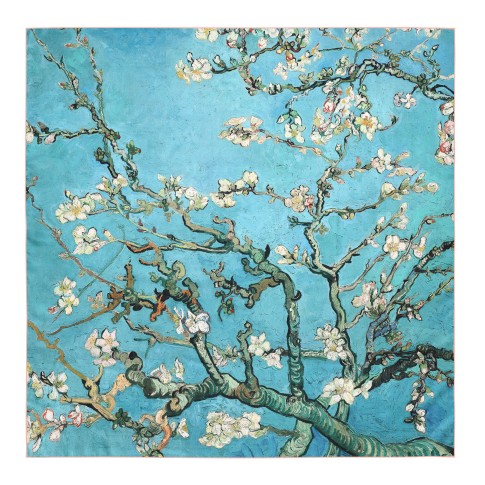 Pañuelo de seda de lujo Van Gogh con borde rosa, Almendro en flor