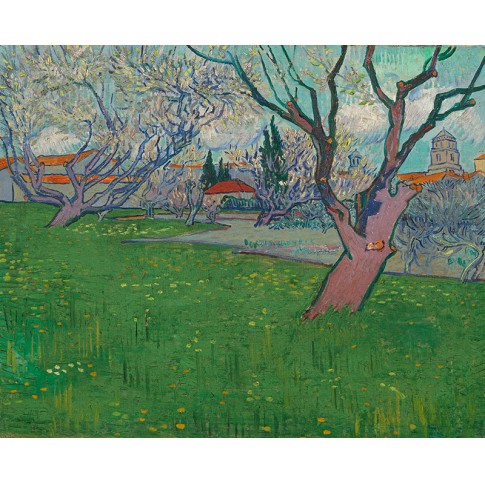 Van Gogh Giclée, Bloeiende boomgaarden, gezicht op Arles
