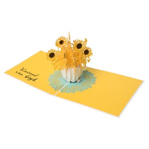 Van Gogh 3D pop-up ansichtkaart Zonnebloemen, wit