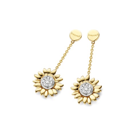Van Gogh Gassan® Gouden oorhangers met diamant Zonnebloemen